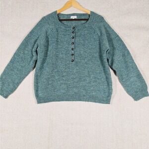 SWEETSALT Teal Heathered Button Neck Knit Sweater Women's Size‎ M